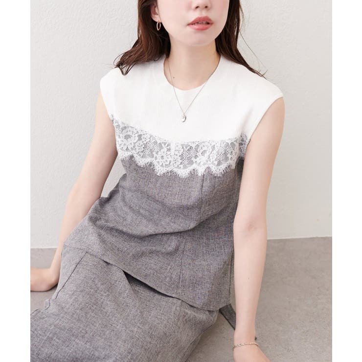 【natural couture】レース切替ペプラムTOPS | NICE CLAUP / OLIVE des OLIVE　OUTLET | 詳細画像2 