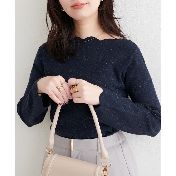 ネイビー | 【natural couture】スカラップラメニット | NICE CLAUP / OLIVE des OLIVE　OUTLET