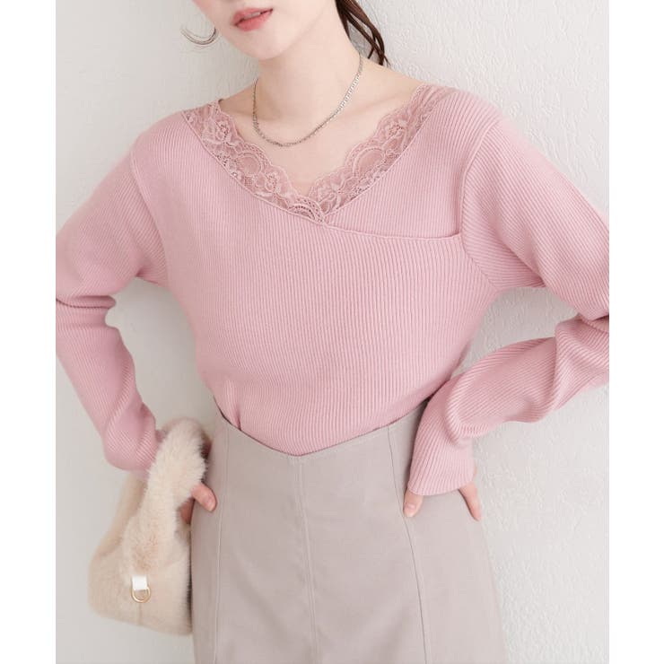 【natural couture】アシメレースネックリブニットプルオーバー | NICE CLAUP / OLIVE des OLIVE　OUTLET | 詳細画像3 
