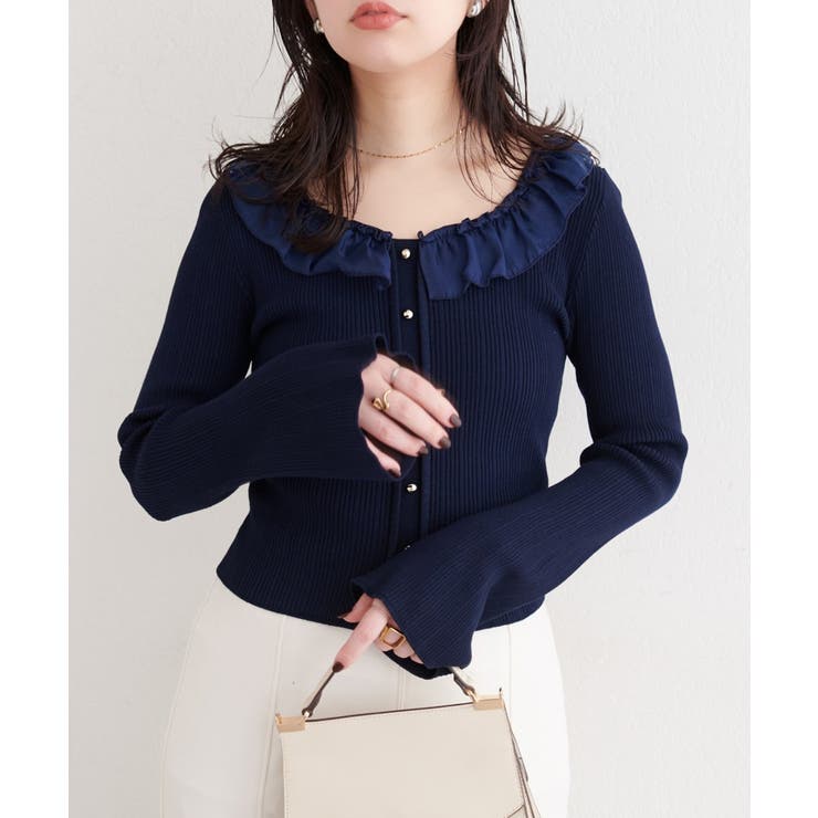 natural couture】異素材フリルニット[品番：NCLW0018830]｜NICE CLAUP