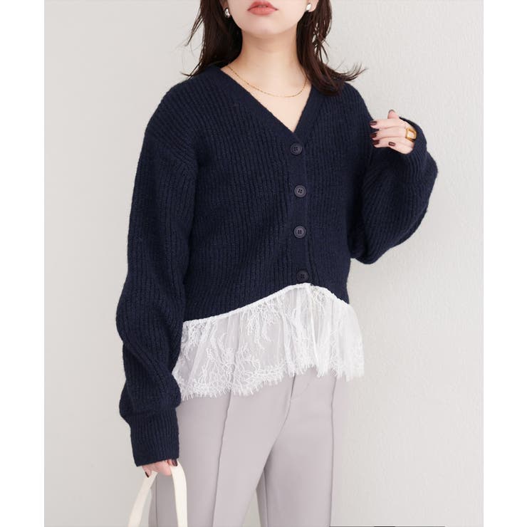【natural couture】裾レースカーディガン | NICE CLAUP / OLIVE des OLIVE　OUTLET | 詳細画像1 