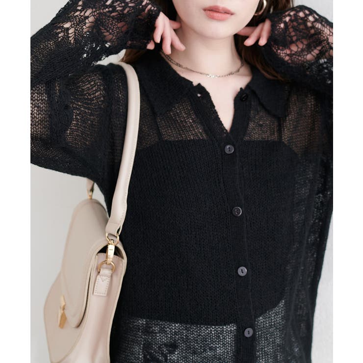ブラック | 【natural couture】衿付きデザインスリーブニット | NICE CLAUP / OLIVE des OLIVE　OUTLET