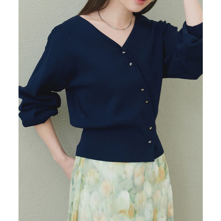 ネイビー | 【natural couture】アシメデザイン釦カーデ | NICE CLAUP / OLIVE des OLIVE　OUTLET