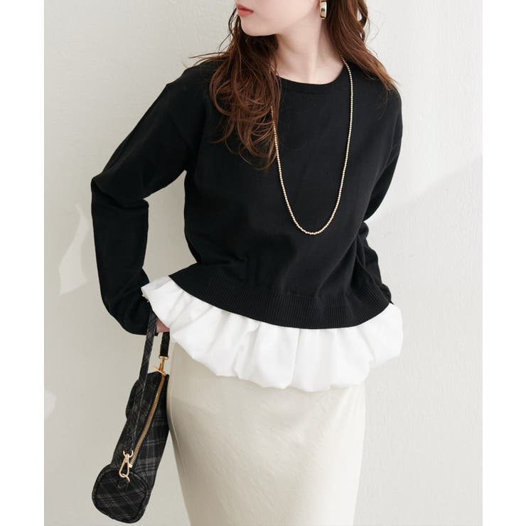 ブラック | 【natural couture】バルーンドッキングニット | NICE CLAUP / OLIVE des OLIVE　OUTLET