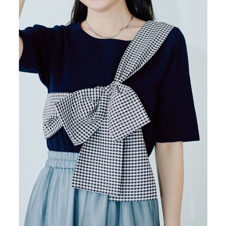 ネイビー | 【natural couture】リボン付きニット | NICE CLAUP / OLIVE des OLIVE　OUTLET