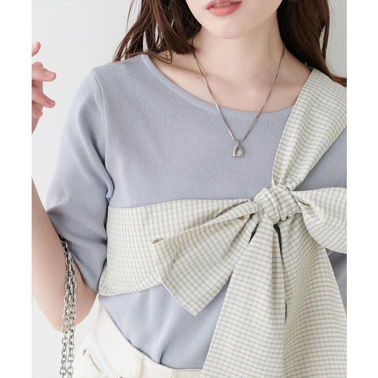 Lグレー | 【natural couture】リボン付きニット | NICE CLAUP / OLIVE des OLIVE　OUTLET