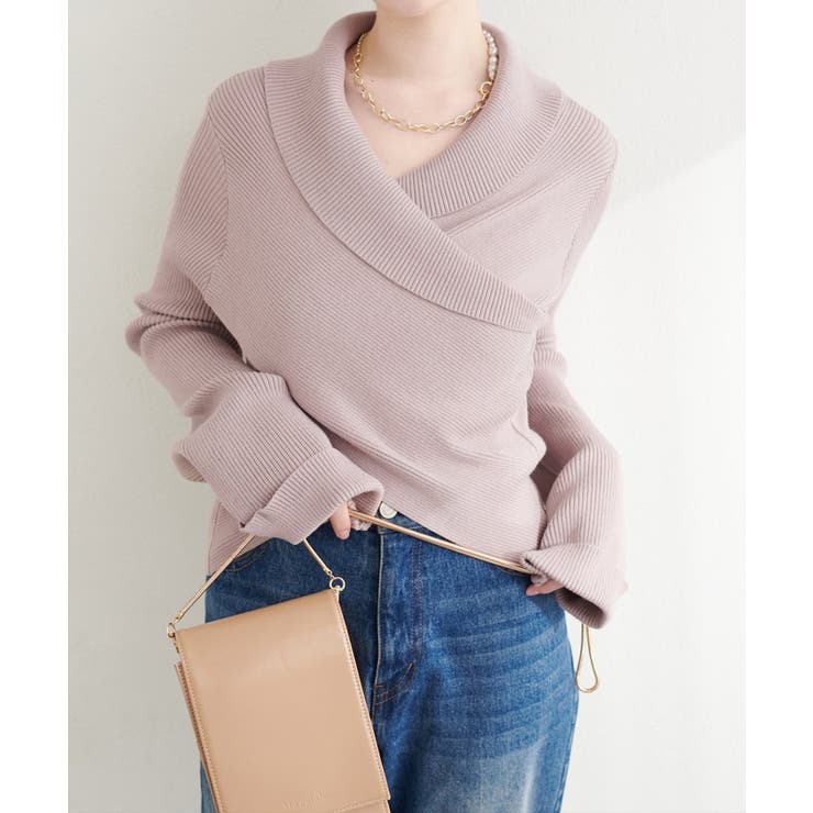 グレージュ | 【natural couture】カシュクールフレア袖ニット | NICE CLAUP / OLIVE des OLIVE　OUTLET