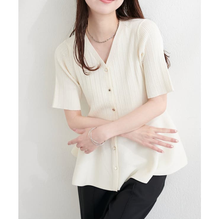 【natural couture】ランダムリブ５分袖ペプラムニットカーディガン | NICE CLAUP / OLIVE des OLIVE　OUTLET | 詳細画像3 