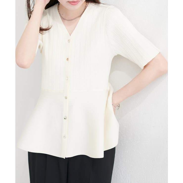 【natural couture】ランダムリブ５分袖ペプラムニットカーディガン | NICE CLAUP / OLIVE des OLIVE　OUTLET | 詳細画像4 
