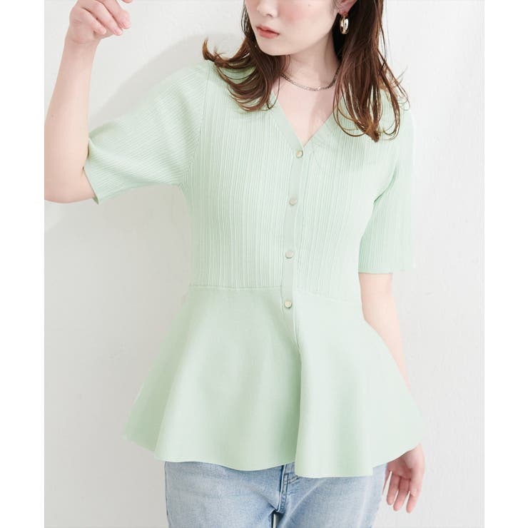 【natural couture】ランダムリブ５分袖ペプラムニットカーディガン | NICE CLAUP / OLIVE des OLIVE　OUTLET | 詳細画像9 