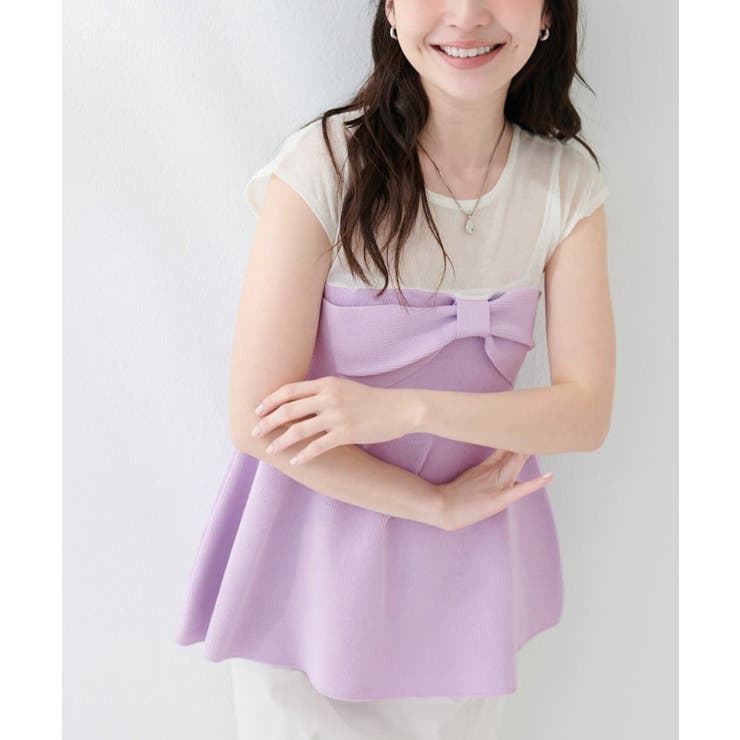 ラベンダー | 【natural couture】フロントリボンペプラムニット | NICE CLAUP / OLIVE des OLIVE　OUTLET