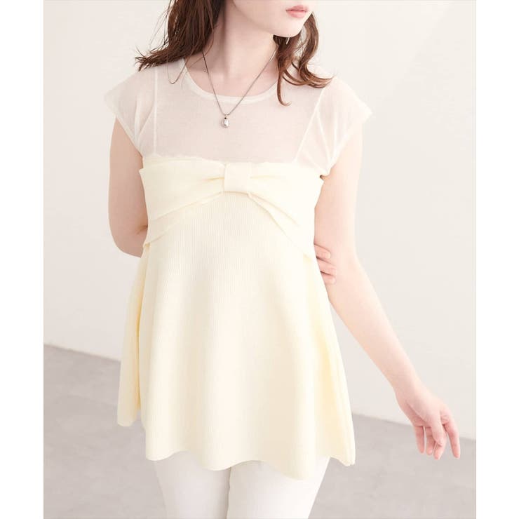 アイボリー | 【natural couture】フロントリボンペプラムニット | NICE CLAUP / OLIVE des OLIVE　OUTLET