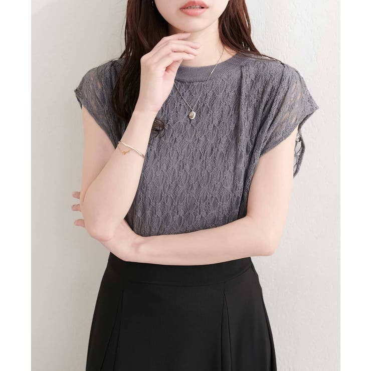 チャコール | 【natural couture】接触冷感レースレイヤードニット | NICE CLAUP / OLIVE des OLIVE　OUTLET