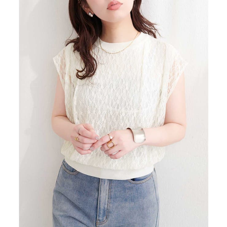 オフ | 【natural couture】接触冷感レースレイヤードニット | NICE CLAUP / OLIVE des OLIVE　OUTLET