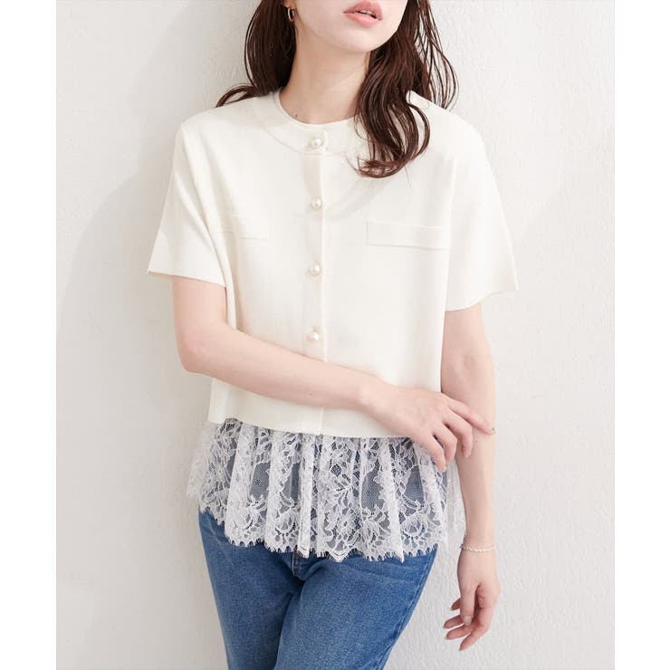 【natural couture】パール釦半袖ニットカーディガン | NICE CLAUP / OLIVE des OLIVE　OUTLET | 詳細画像3 