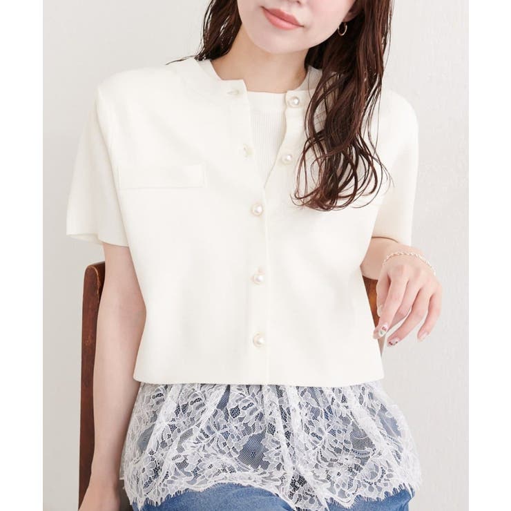 【natural couture】パール釦半袖ニットカーディガン | NICE CLAUP / OLIVE des OLIVE　OUTLET | 詳細画像4 