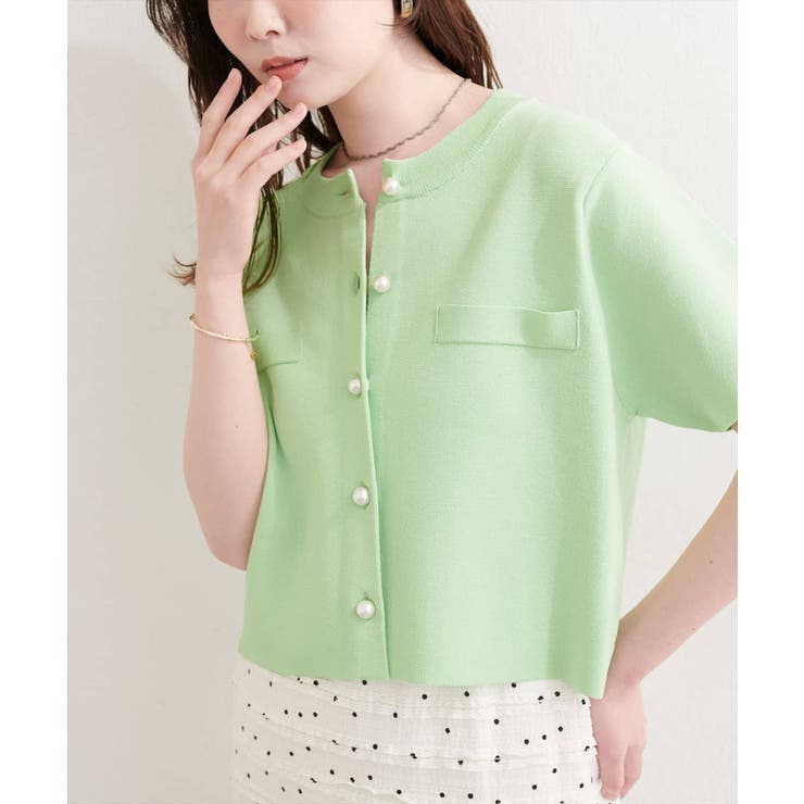 ミント | 【natural couture】パール釦半袖ニットカーディガン | NICE CLAUP / OLIVE des OLIVE　OUTLET
