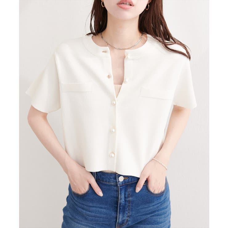 オフ | 【natural couture】パール釦半袖ニットカーディガン | NICE CLAUP / OLIVE des OLIVE　OUTLET