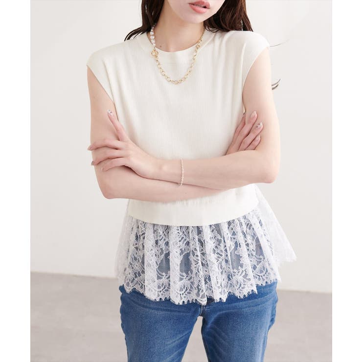 【natural couture】裾レースフレンチスリーブニットプルオーバー | NICE CLAUP / OLIVE des OLIVE　OUTLET | 詳細画像3 