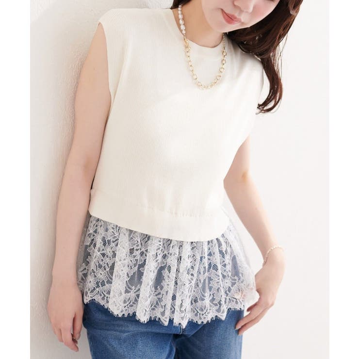【natural couture】裾レースフレンチスリーブニットプルオーバー | NICE CLAUP / OLIVE des OLIVE　OUTLET | 詳細画像4 