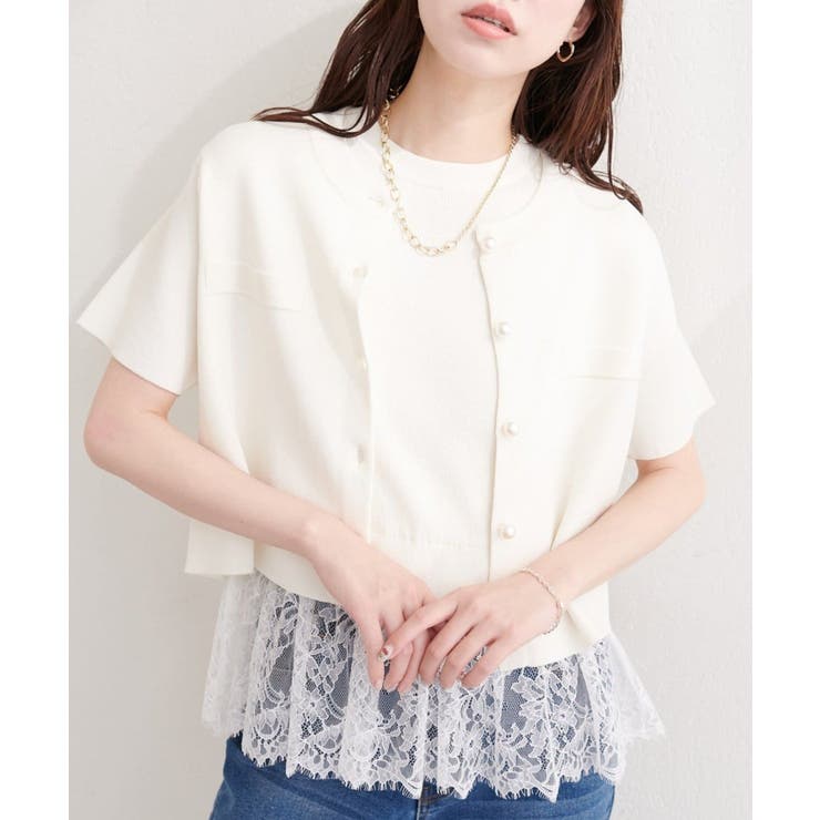 【natural couture】裾レースフレンチスリーブニットプルオーバー | NICE CLAUP / OLIVE des OLIVE　OUTLET | 詳細画像8 