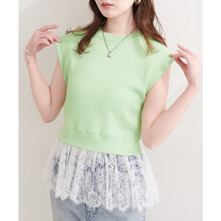 ミント | 【natural couture】裾レースフレンチスリーブニットプルオーバー | NICE CLAUP / OLIVE des OLIVE　OUTLET