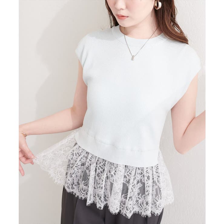 【natural couture】裾レースフレンチスリーブニットプルオーバー | NICE CLAUP / OLIVE des OLIVE　OUTLET | 詳細画像21 