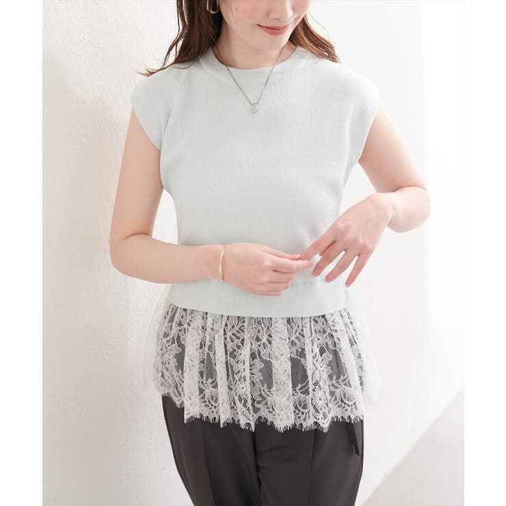 【natural couture】裾レースフレンチスリーブニットプルオーバー | NICE CLAUP / OLIVE des OLIVE　OUTLET | 詳細画像22 