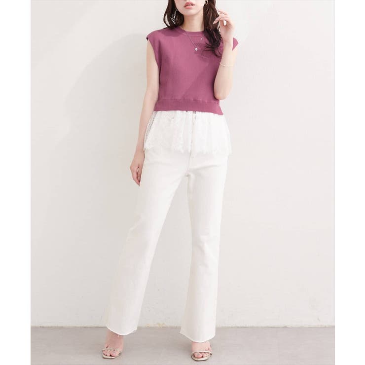 【natural couture】裾レースフレンチスリーブニットプルオーバー | NICE CLAUP / OLIVE des OLIVE　OUTLET | 詳細画像43 