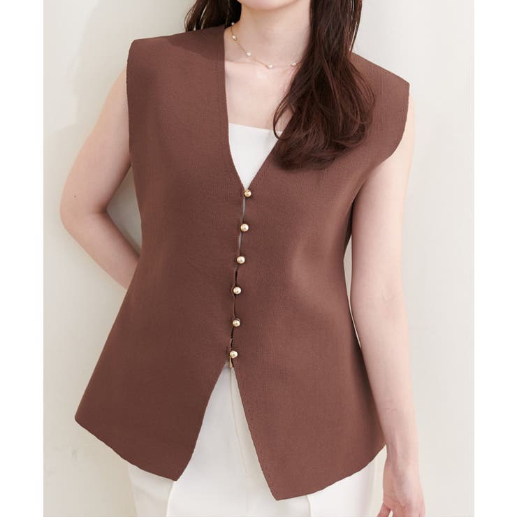 ブラウン | 【natural couture】ゴールド釦ニットベスト | NICE CLAUP / OLIVE des OLIVE　OUTLET
