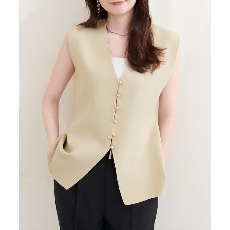 ベージュ | 【natural couture】ゴールド釦ニットベスト | NICE CLAUP / OLIVE des OLIVE　OUTLET