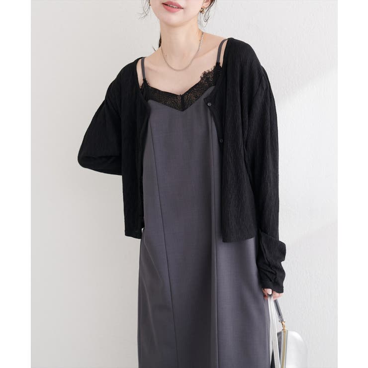 ブラック | 【natural couture】ランダムクレープカットソー2WAYカーデ | NICE CLAUP / OLIVE des OLIVE　OUTLET