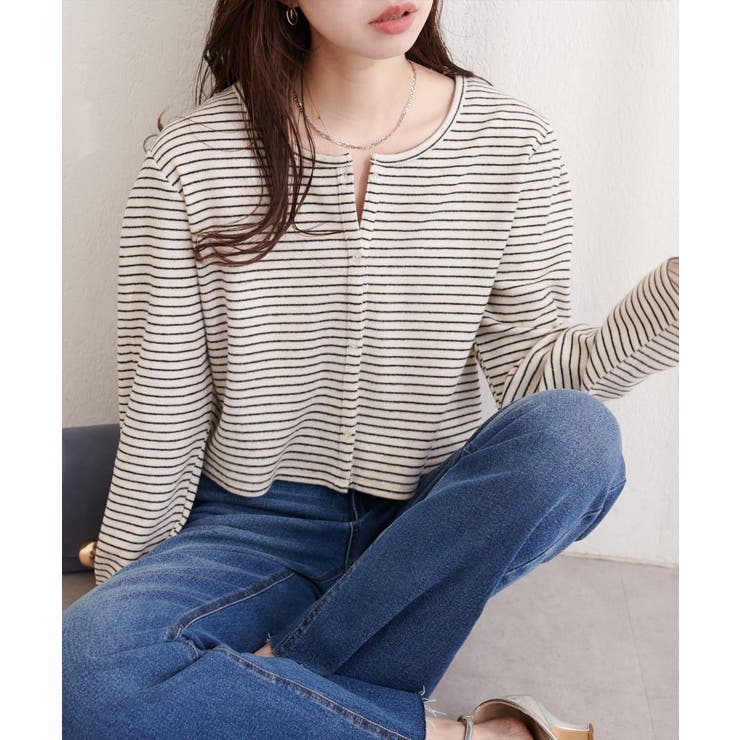 ボーダー | 【natural couture】起毛フラッフィー2WAYカーデ | NICE CLAUP / OLIVE des OLIVE　OUTLET