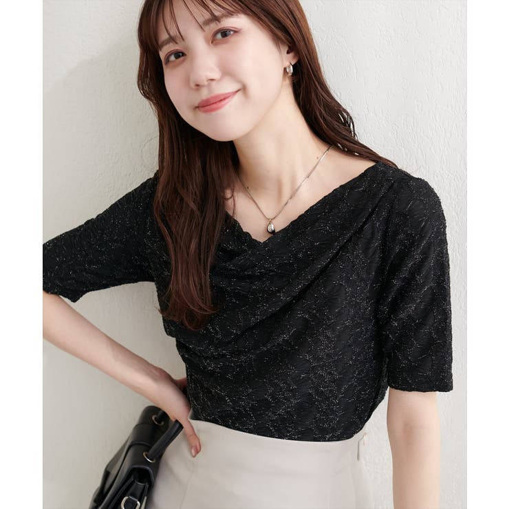 【natural couture】ジャガードカットドレープTOPS | NICE CLAUP / OLIVE des OLIVE　OUTLET | 詳細画像1 