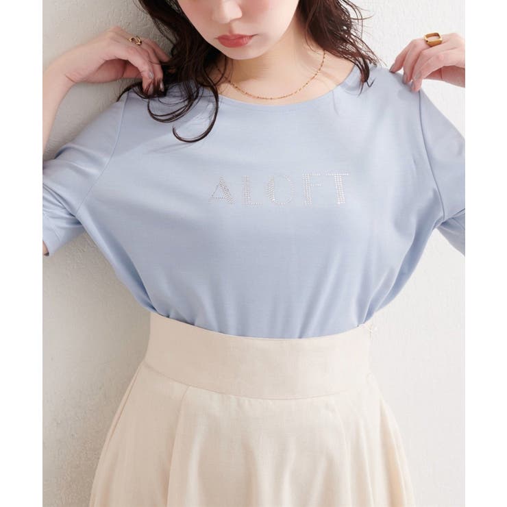 サックス | ラインストーンロゴ半袖Tシャツ | NICE CLAUP / OLIVE des OLIVE　OUTLET
