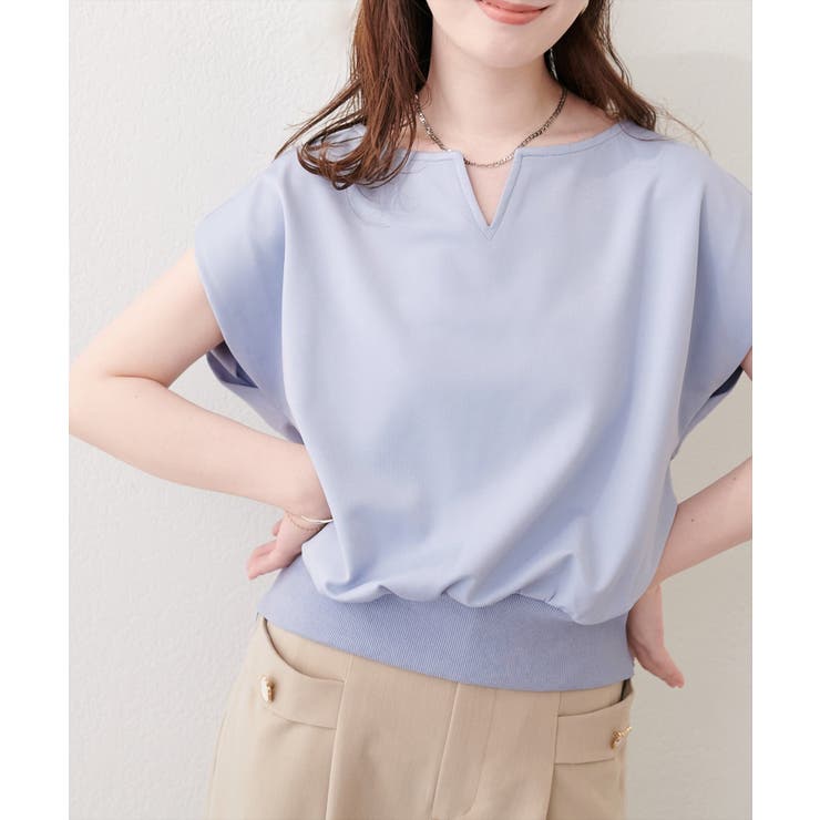 サックス | 【natural couture】きれいめポンチキーネックトップス | NICE CLAUP / OLIVE des OLIVE　OUTLET