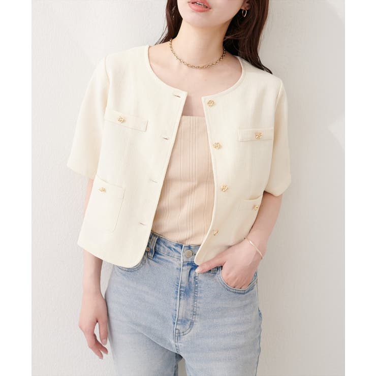 【natural couture】ツイード半袖ジャケット | NICE CLAUP / OLIVE des OLIVE　OUTLET | 詳細画像3 
