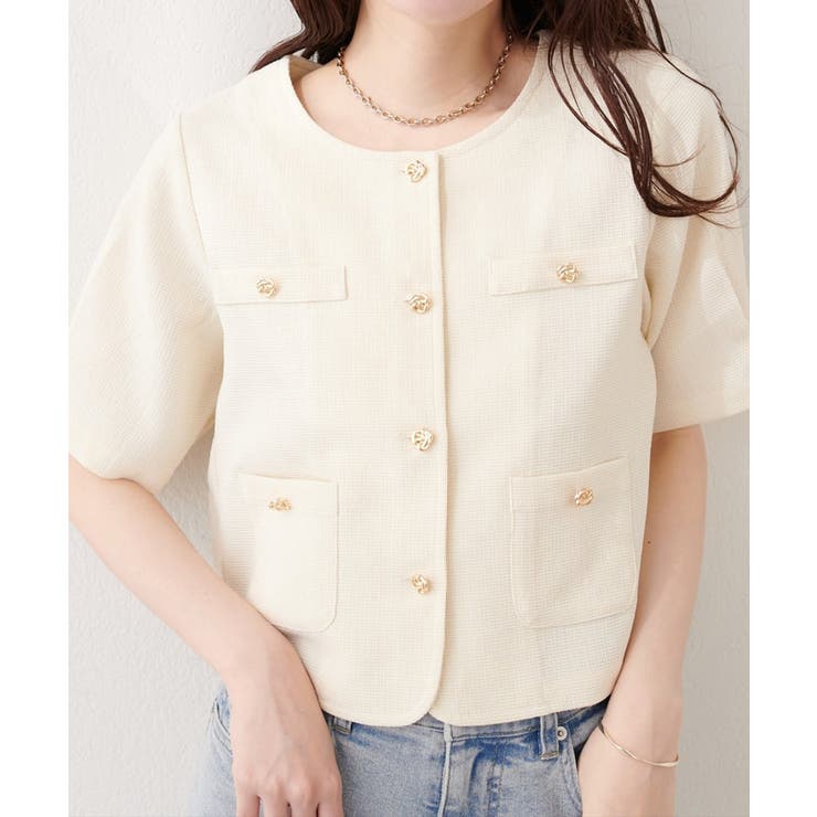 【natural couture】ツイード半袖ジャケット | NICE CLAUP / OLIVE des OLIVE　OUTLET | 詳細画像4 