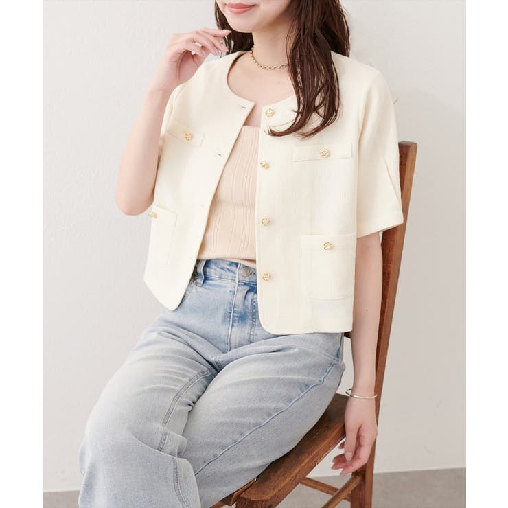 オフ | 【natural couture】ツイード半袖ジャケット | NICE CLAUP / OLIVE des OLIVE　OUTLET