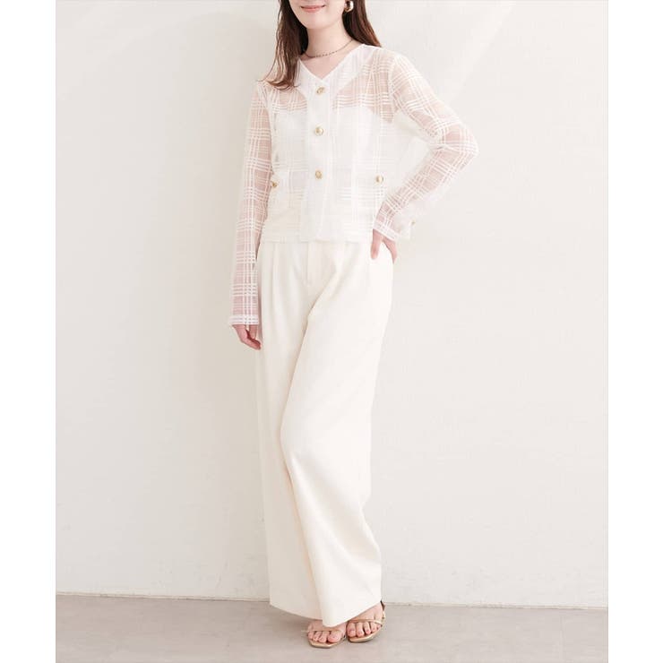 【natural couture】シアーチェックノーカラーショートジャケット | NICE CLAUP / OLIVE des OLIVE　OUTLET | 詳細画像4 