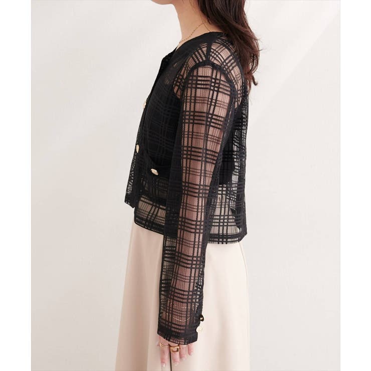 【natural couture】シアーチェックノーカラーショートジャケット | NICE CLAUP / OLIVE des OLIVE　OUTLET | 詳細画像11 