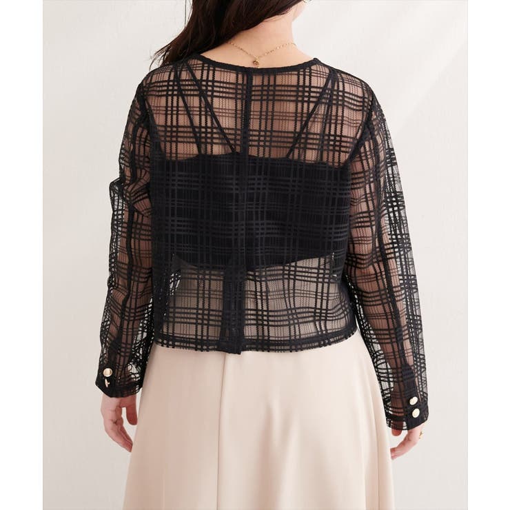 【natural couture】シアーチェックノーカラーショートジャケット | NICE CLAUP / OLIVE des OLIVE　OUTLET | 詳細画像12 