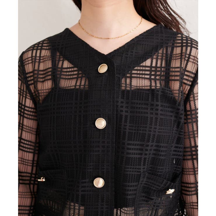 【natural couture】シアーチェックノーカラーショートジャケット | NICE CLAUP / OLIVE des OLIVE　OUTLET | 詳細画像13 