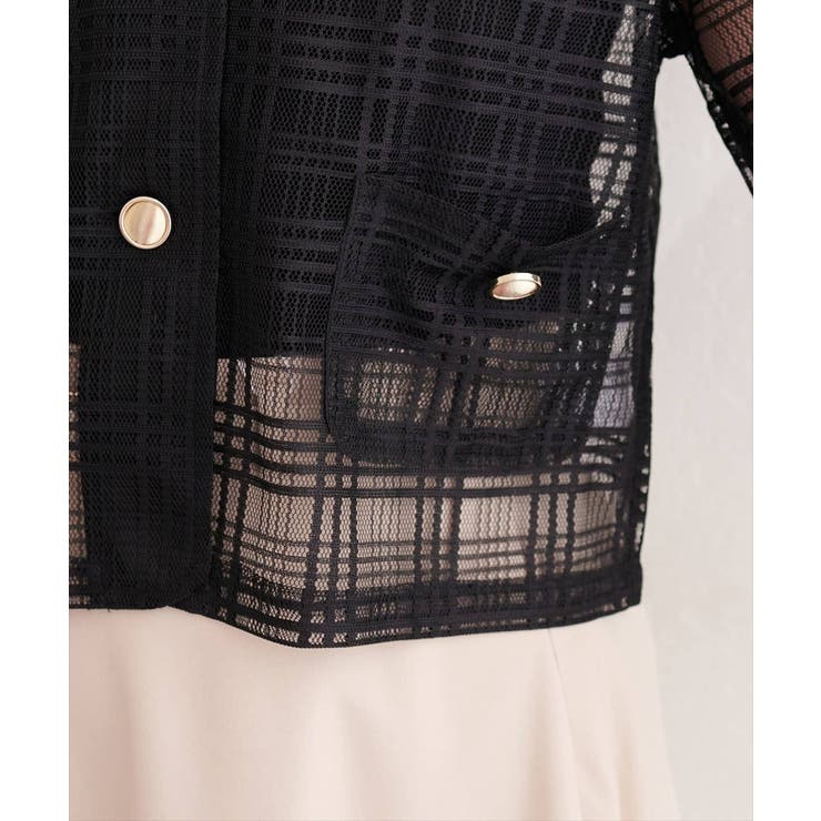 【natural couture】シアーチェックノーカラーショートジャケット | NICE CLAUP / OLIVE des OLIVE　OUTLET | 詳細画像15 