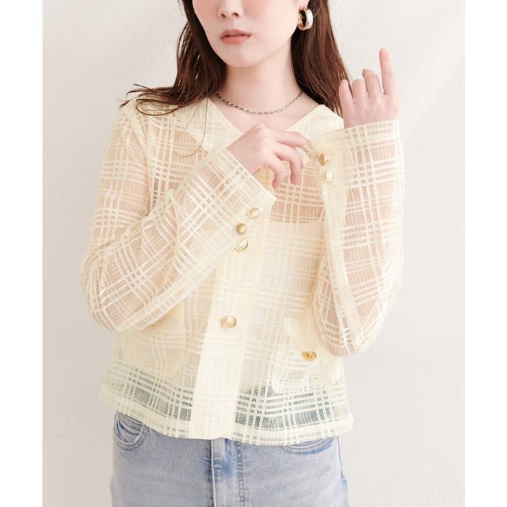 【natural couture】シアーチェックノーカラーショートジャケット | NICE CLAUP / OLIVE des OLIVE　OUTLET | 詳細画像19 