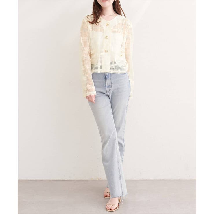 【natural couture】シアーチェックノーカラーショートジャケット | NICE CLAUP / OLIVE des OLIVE　OUTLET | 詳細画像20 