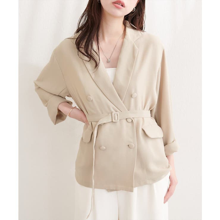 ベージュ | 【natural couture】ベルト付きシアージャケット | NICE CLAUP / OLIVE des OLIVE　OUTLET