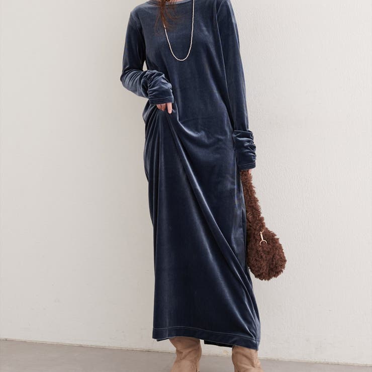 【natural couture】袖口シャーリングベロアワンピース | NICE CLAUP / OLIVE des OLIVE　OUTLET | 詳細画像15 