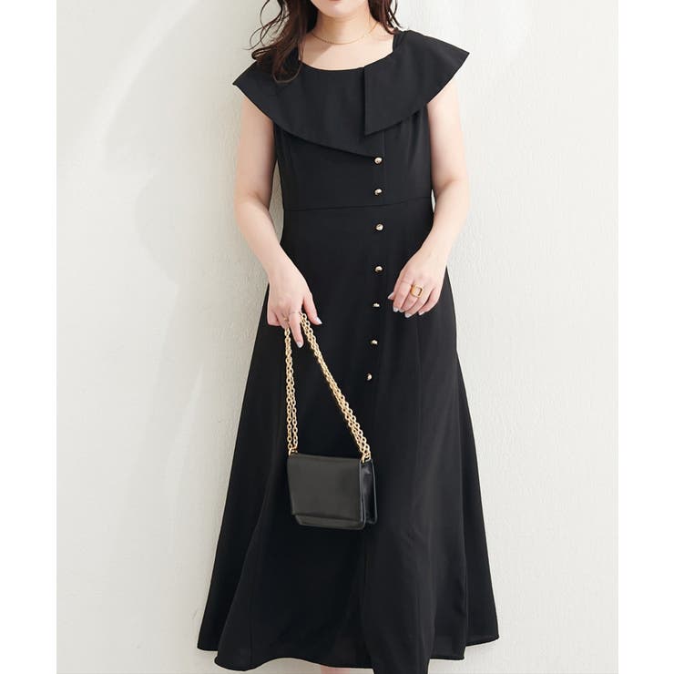 ブラック | 【natural couture】アシメカラーオフショル風ワンピース | NICE CLAUP / OLIVE des OLIVE　OUTLET