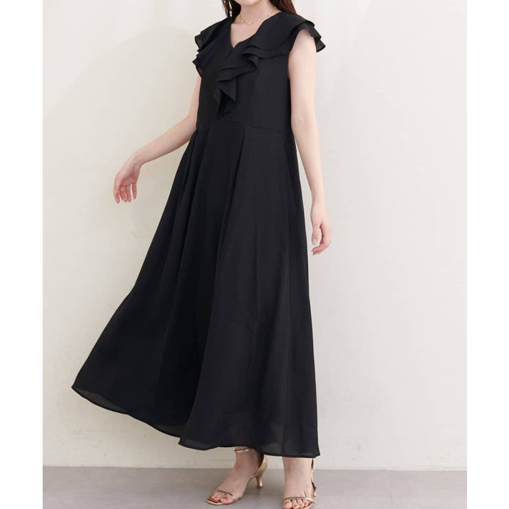 ブラック | 【natural couture】フリルカラーノースリワンピース | NICE CLAUP / OLIVE des OLIVE　OUTLET